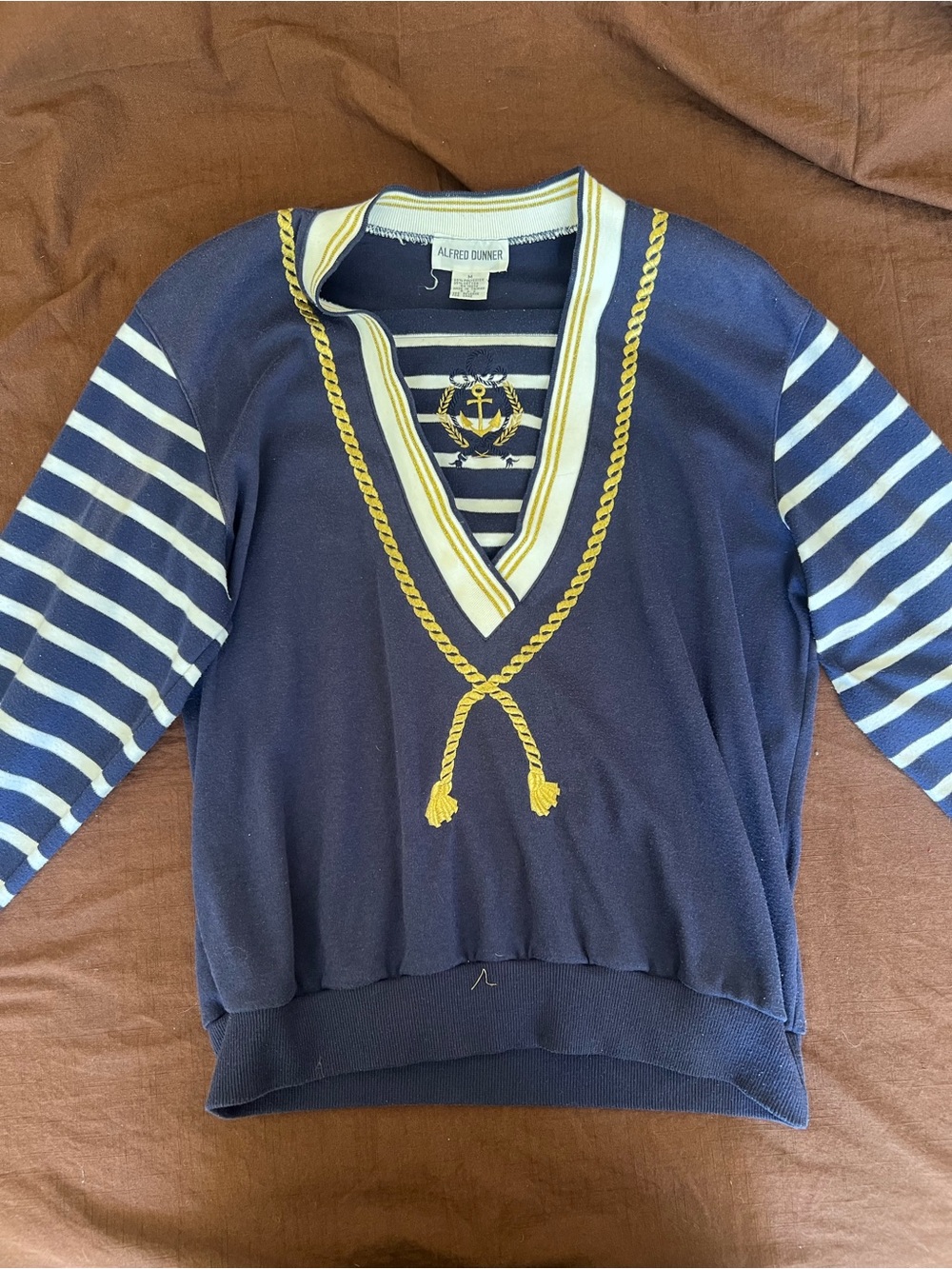 Vintage Alfred Dunner Navy/White Sailor Crew-Neck with Gold Detail, size M